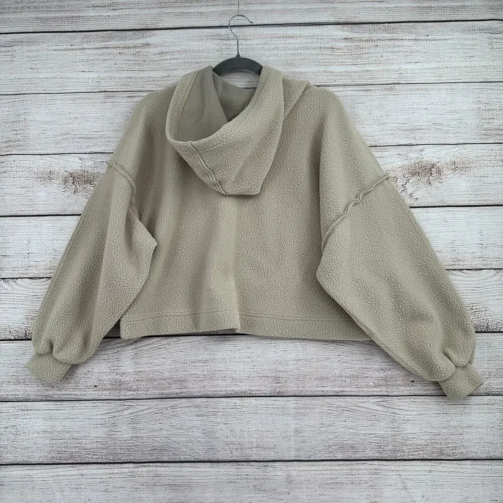 We the Free People Crop Oversize Sherpa Fleece Hoodie Womens XS Beige Boxy